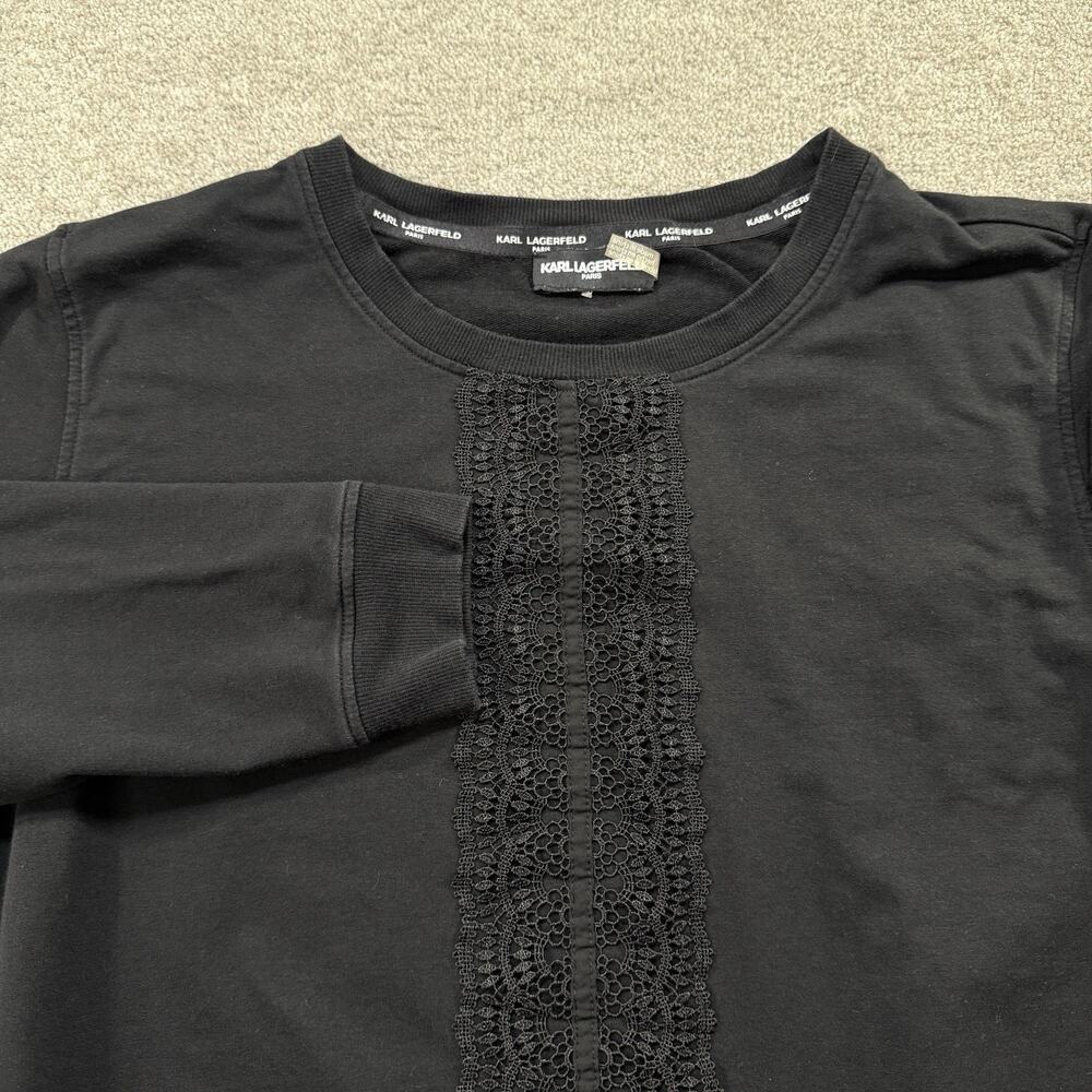 Karl Lagerfeld Paris Womens Black Ruffle Front Pullover Sweatshirt Top Large